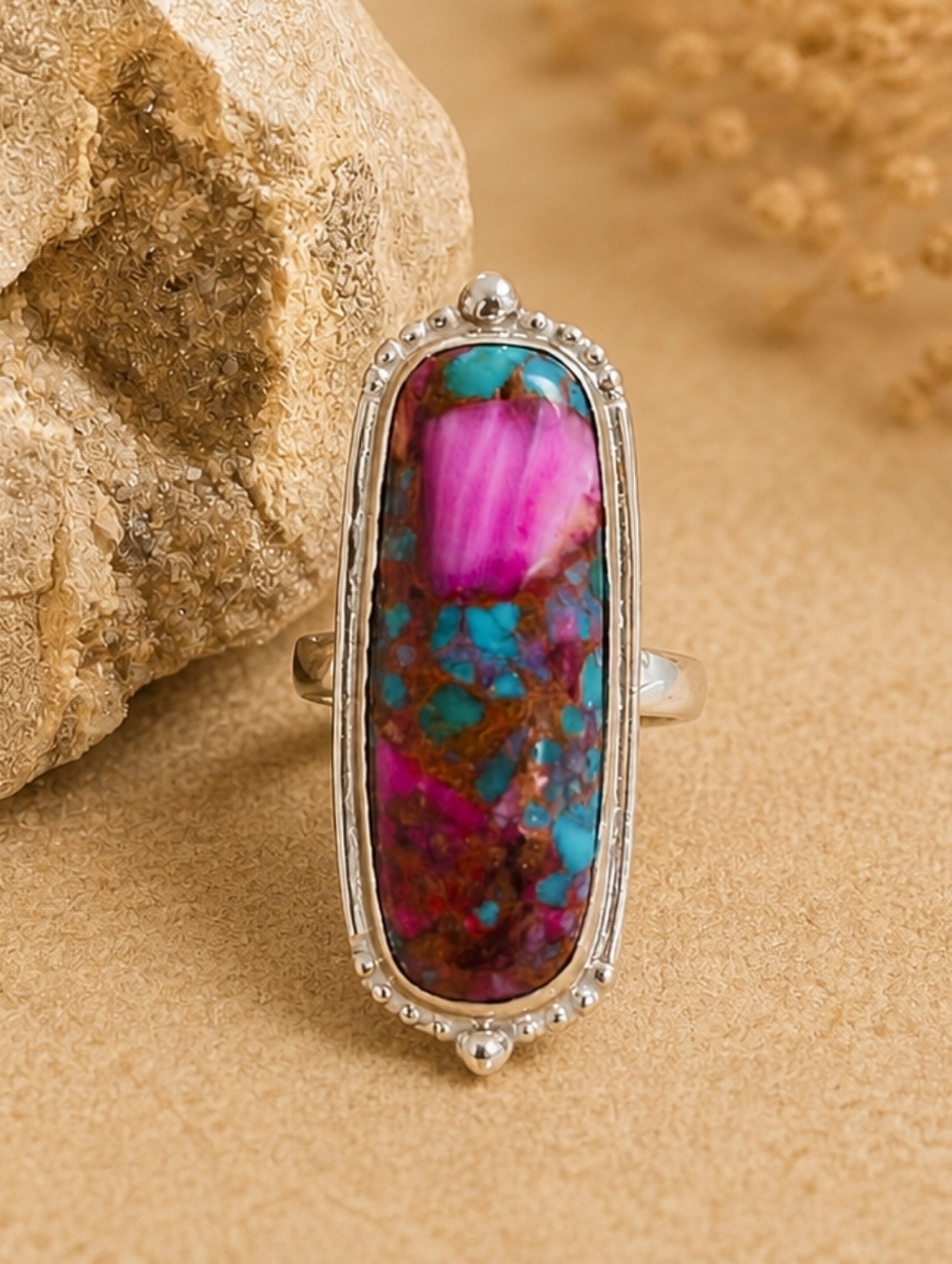 Pink Oyster Turquoise Ring Size 7